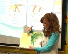 an upclose photo of author reading to students.