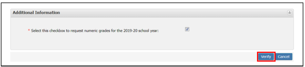 Additional information box example and the Verify button highlighted