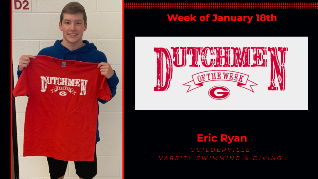 Eric Ryan holding Guilderland Dutchmen of the week t-shirt award