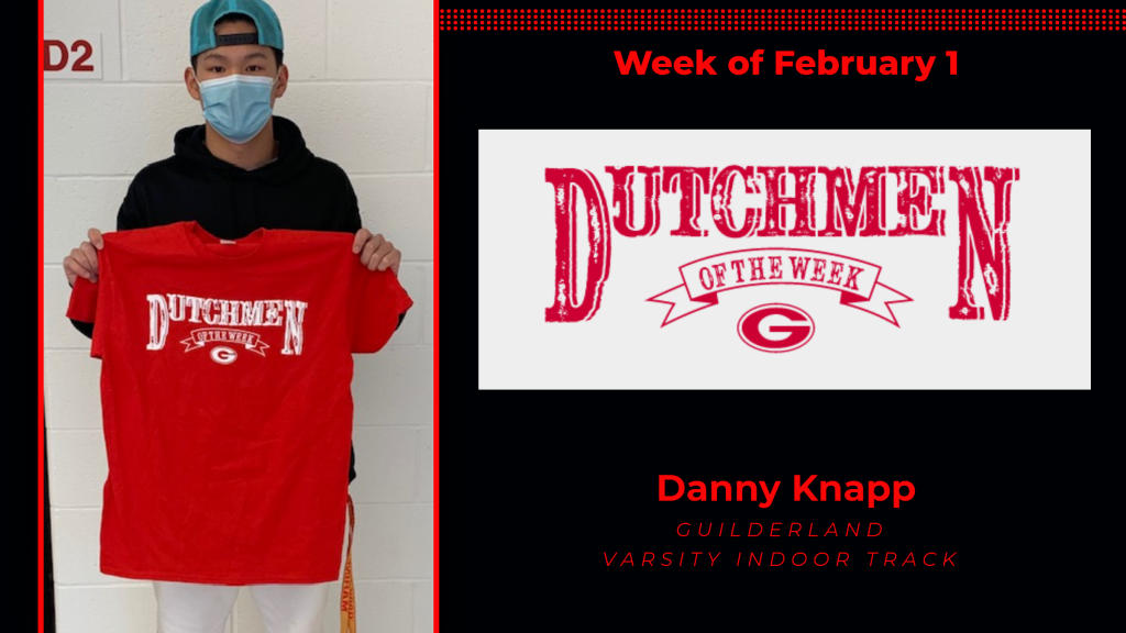 Danny Knapp, masked, holding the Dutchmen of the Week t-shirt