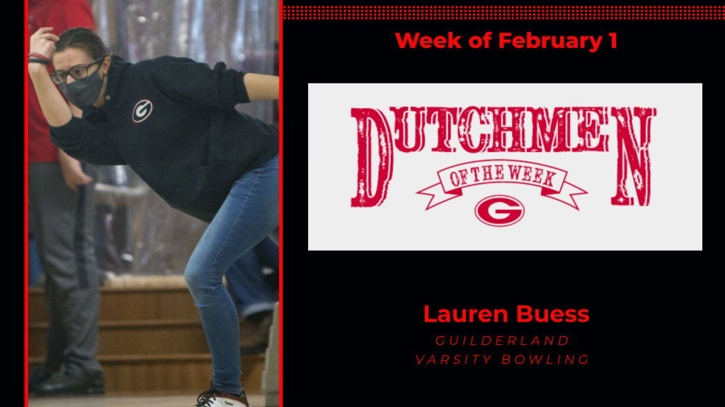 Lauren Buess in action bowling donning a GCSD black shirt