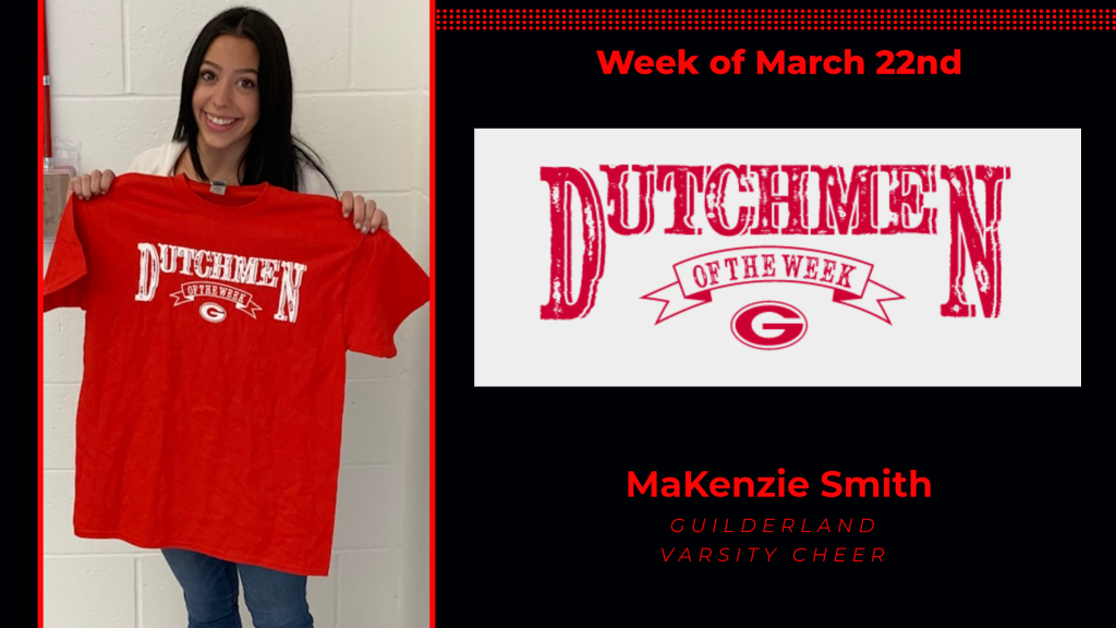 MaKenzie holding the Dutchment of the Week t-shirt