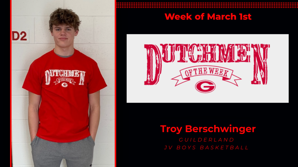 Troy Berschwinger wearing Dutchmen of the Week award shirt