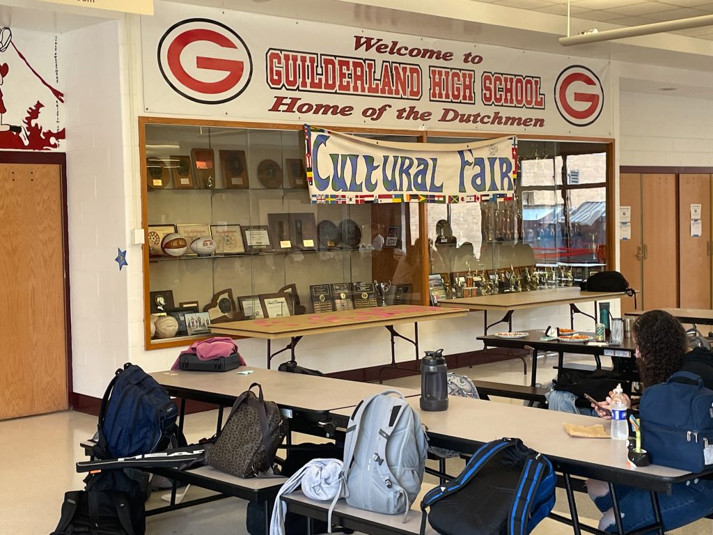 Entrance to GHS Cultural Fair outside of the West Gym. Banner is displayed saying "Cultural Fair".