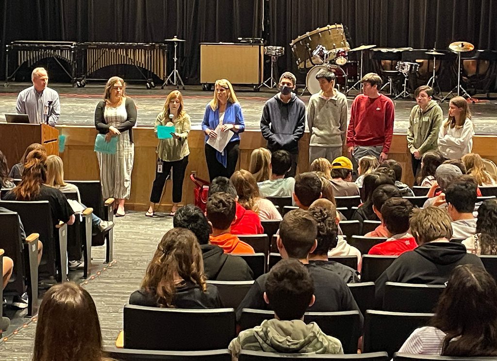 The teacher and freshmen student panel in the GHS Auditorium.