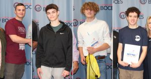 Four GHS students pose in separate photos as they signed their letters of intent to join the workforce at Capital Region BOCES Signing Day