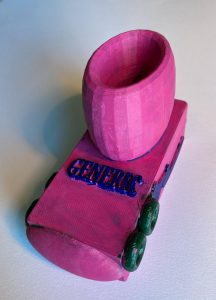 Close up image of 3D printed pink shoe designed by student