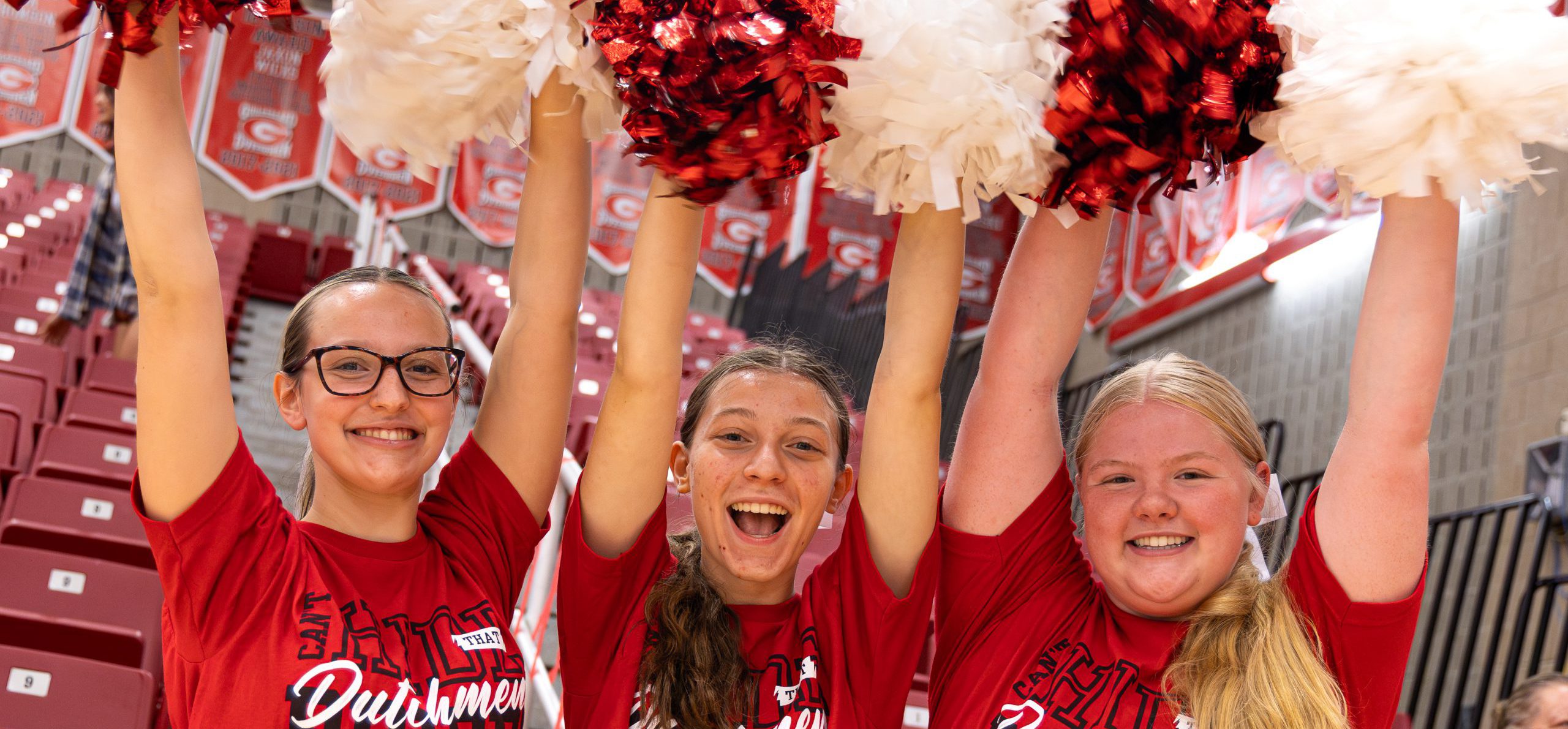GHS cheerleaders smiling at spirit rally.
