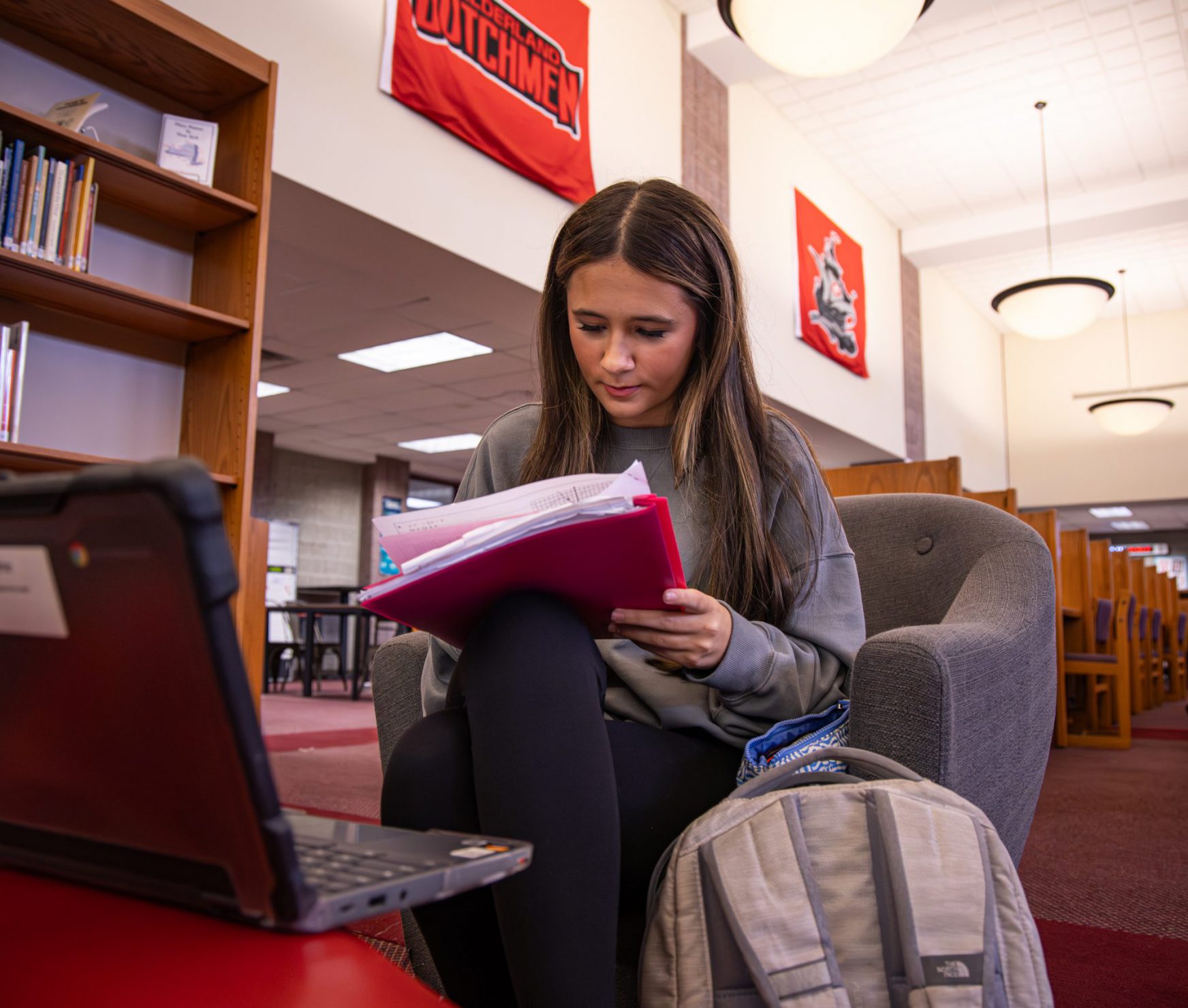 GHS student studying in the library.
