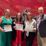 photo of Tenurees Erin Broadbent, Jean Berry and Konstantina Galiatsos with Principal Allan Lockwood