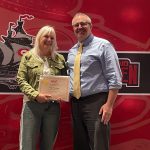 Photo of Retiree Susan Bollentin and Instructional Administrator for Fine & Performing Arts Robert Winans